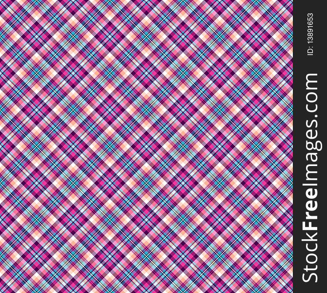 Seamless violet, blue, pink and white diagonal checkered pattern. Seamless violet, blue, pink and white diagonal checkered pattern