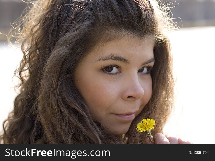 Girl S Face With Yellow Flower