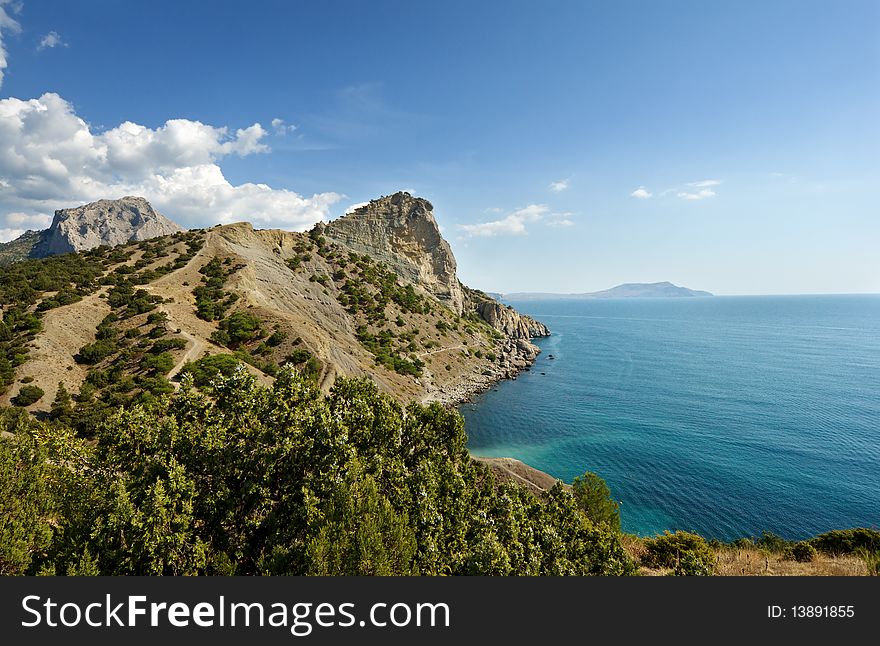 Crimea mountains and Black sea landscape, good sunny day. Crimea mountains and Black sea landscape, good sunny day