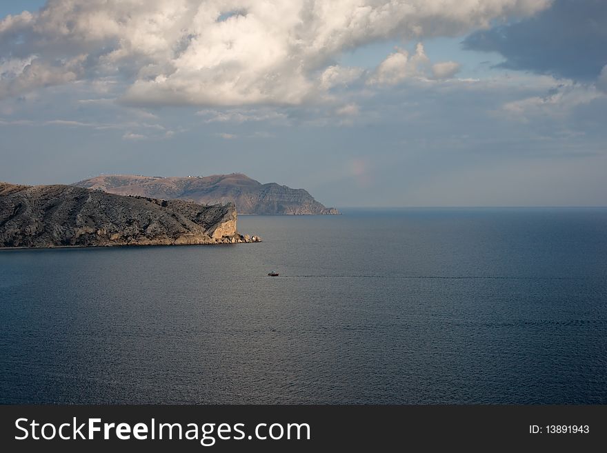 Black sea landscape, view on promontory, evening, Crimea. Black sea landscape, view on promontory, evening, Crimea