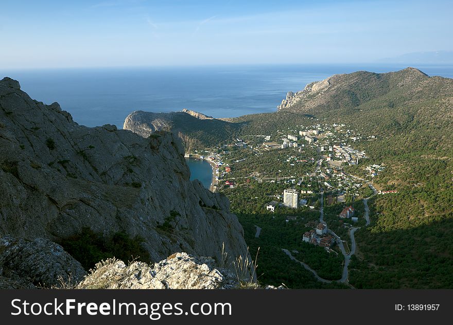 View on town from mountains on Crimea coast