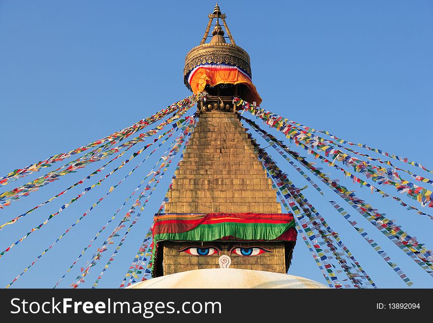 Top of buddhistic stupa in Kathmandu