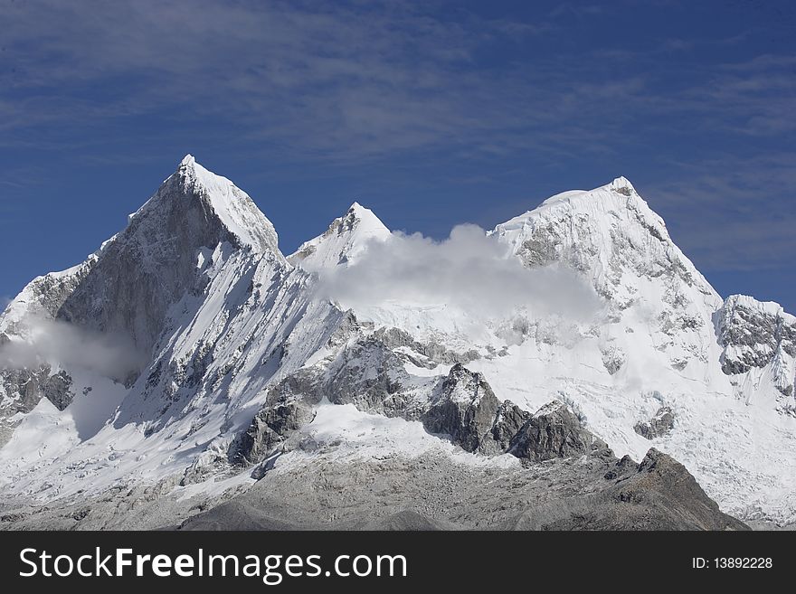 Aerial view of Himalayan mountains in Nepal