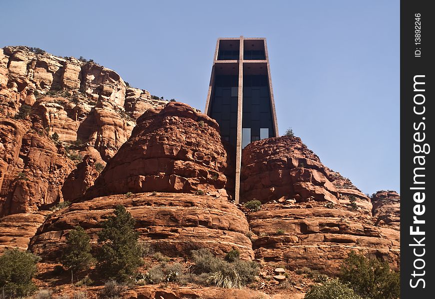 This is a picture of the famous Chapel of the Holy Cross in Sedona