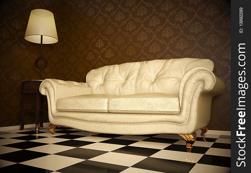 Milky leather sofa in darkness room