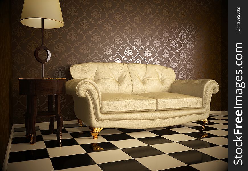 Milky leather sofa in darkness room