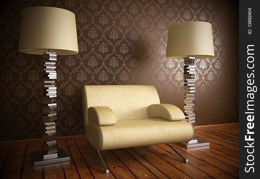 Milky armchair in brown modern room