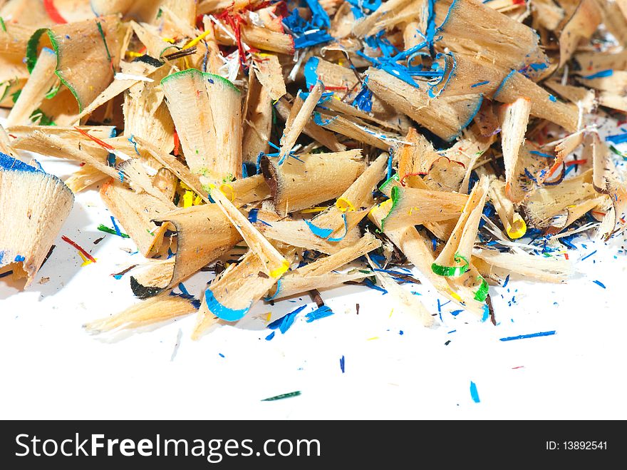 Sawdust from pencils isolated on a white background. studio. picture.