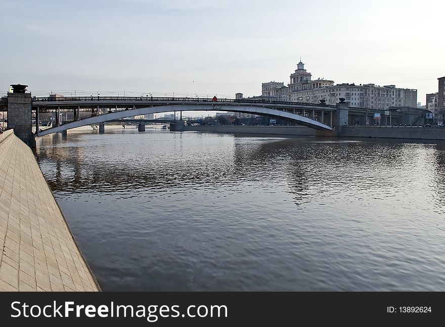 View of the bridge across the Moscow River. View of the bridge across the Moscow River.