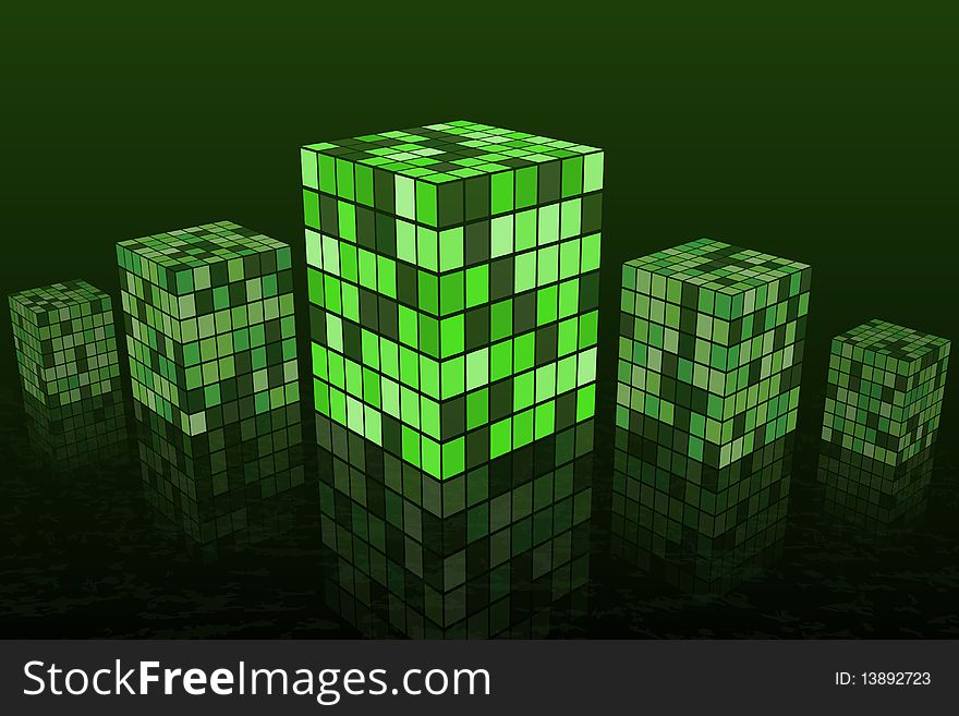 Graphic illustration of Green Cubes