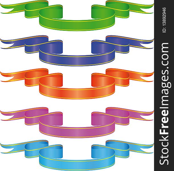 Set of color curled ribbons, vector illustration