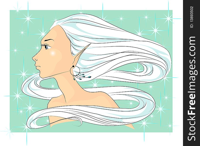 Winter is represented as a face of a young woman with long white hair.
