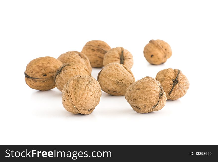 Group of walnuts. Isolated on white background.