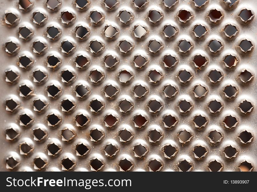 A metal background with holes. A metal background with holes