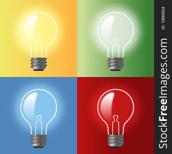 Four bulbs on colorful background