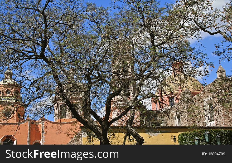 View of some of the many beautiful church towers of San Miguel de Allende, Mexico