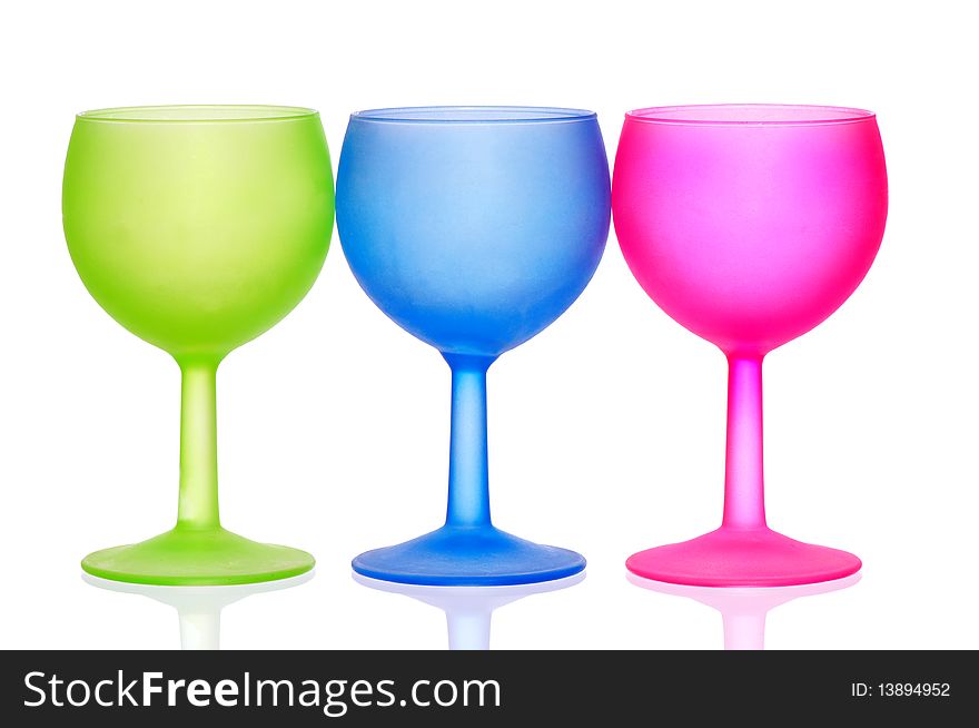 Three colored glasses for cocktails on the party