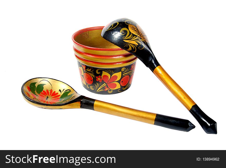 Wooden decorative ware: a spoon and bank. Wooden decorative ware: a spoon and bank