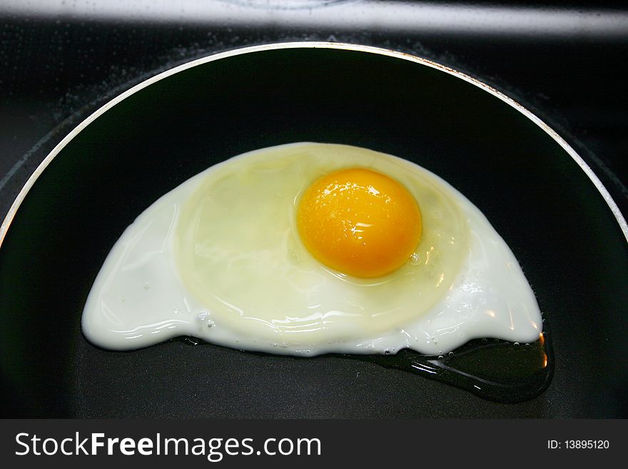 An egg in a flat pan. An egg in a flat pan.