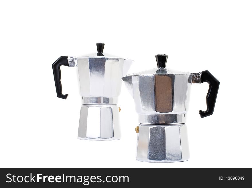 Series. Italian coffee maker isolated on white background