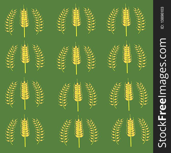 Seamless pattern with wheat on green background