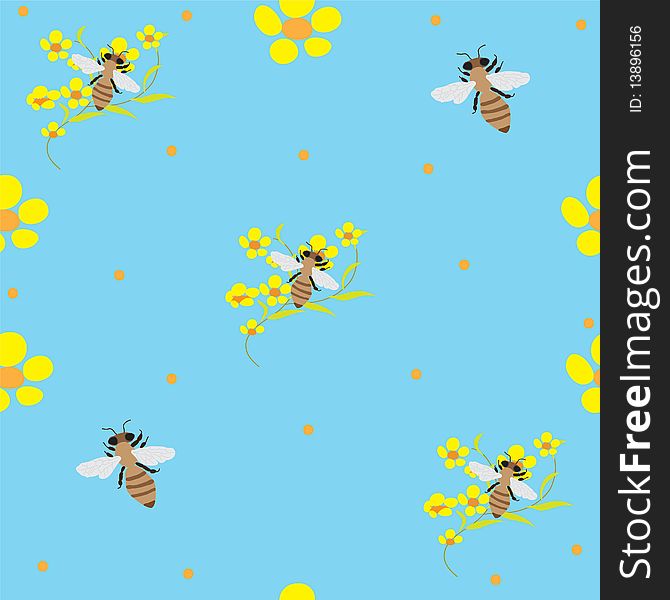 Seamless background with bees and buttercups