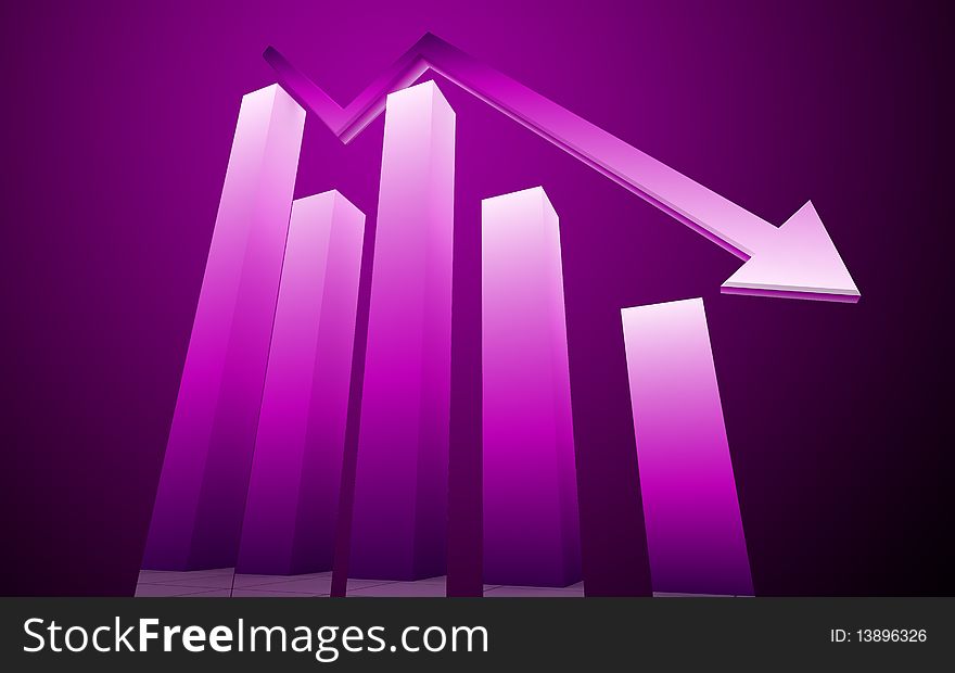 3d graph showing decrease in benefits or earnings on color background. 3d graph showing decrease in benefits or earnings on color background