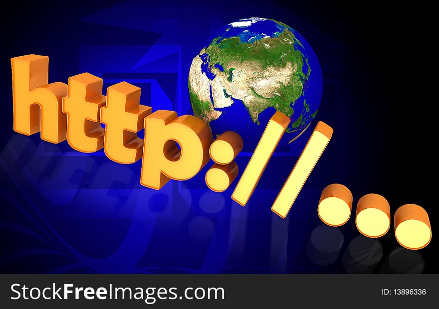 Digital illustration of world and http in color background