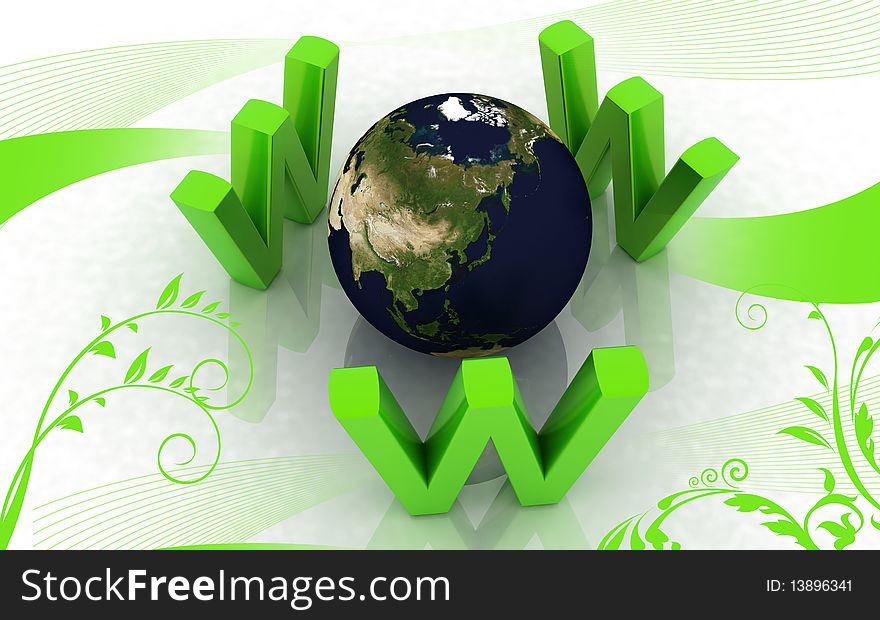 Digital illustration of  www around world in color background