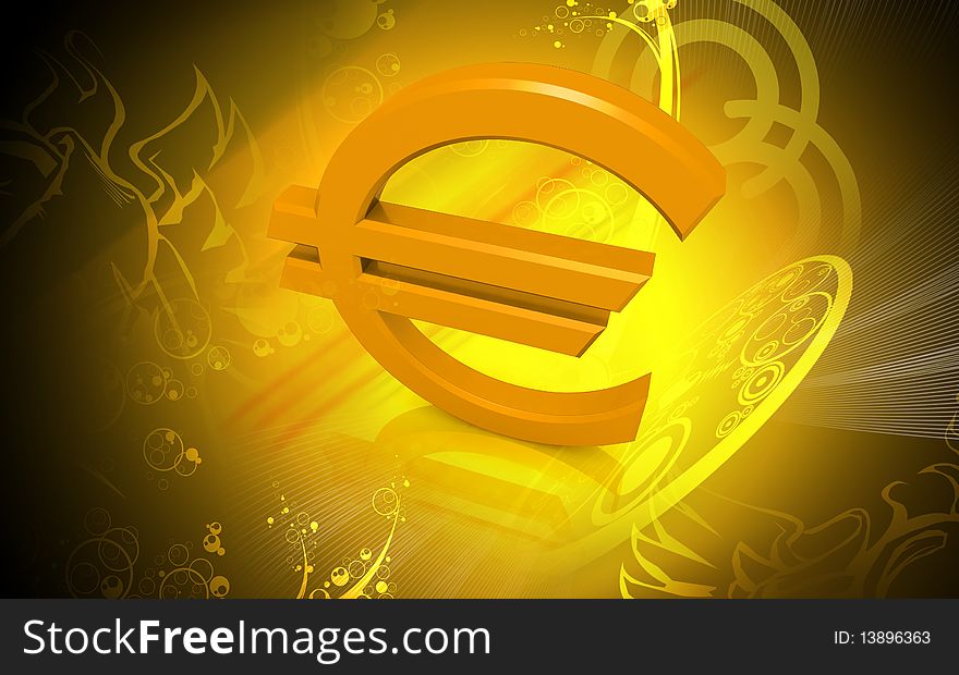 Digital illustration of euro in color background
