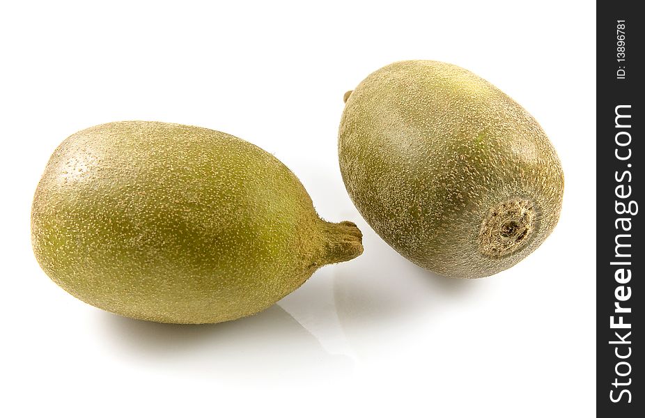 Two Golden Kiwi fruit isolated on white