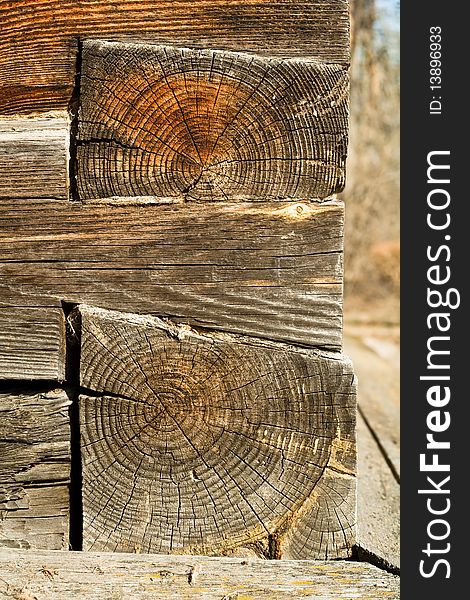 Wooden old log building close-up photo. Wooden old log building close-up photo