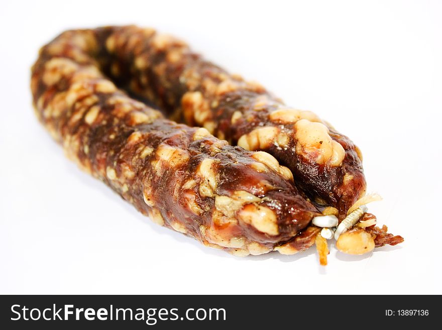 Pork sausage, natural sausage, juicy sausage, fat stick of sausage, savory sausage