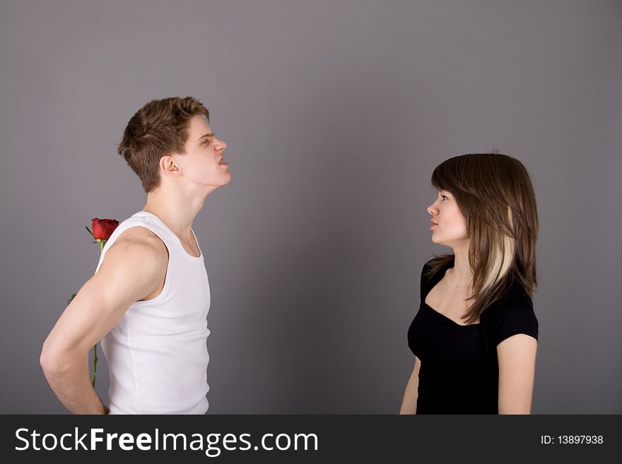 Dancing couple having fun in studio