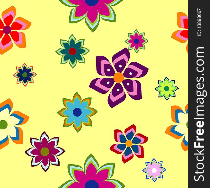 Flowers on yellow seamless background