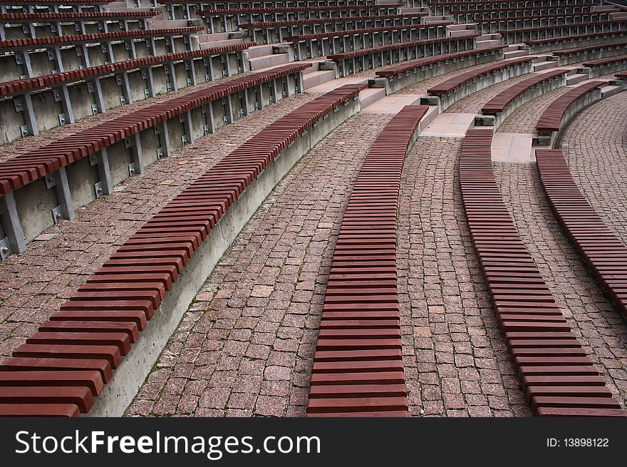 Curved benches at outdoor amphitheatre