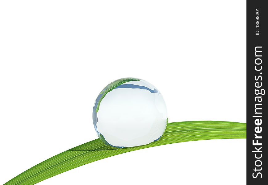 Waterdrop on a blade of grass. 3d image.