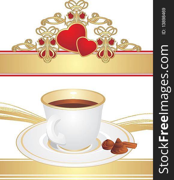 Cup with coffee and candies. Illustration