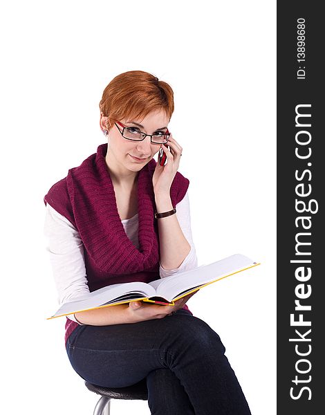 Girl With Book And Telephone