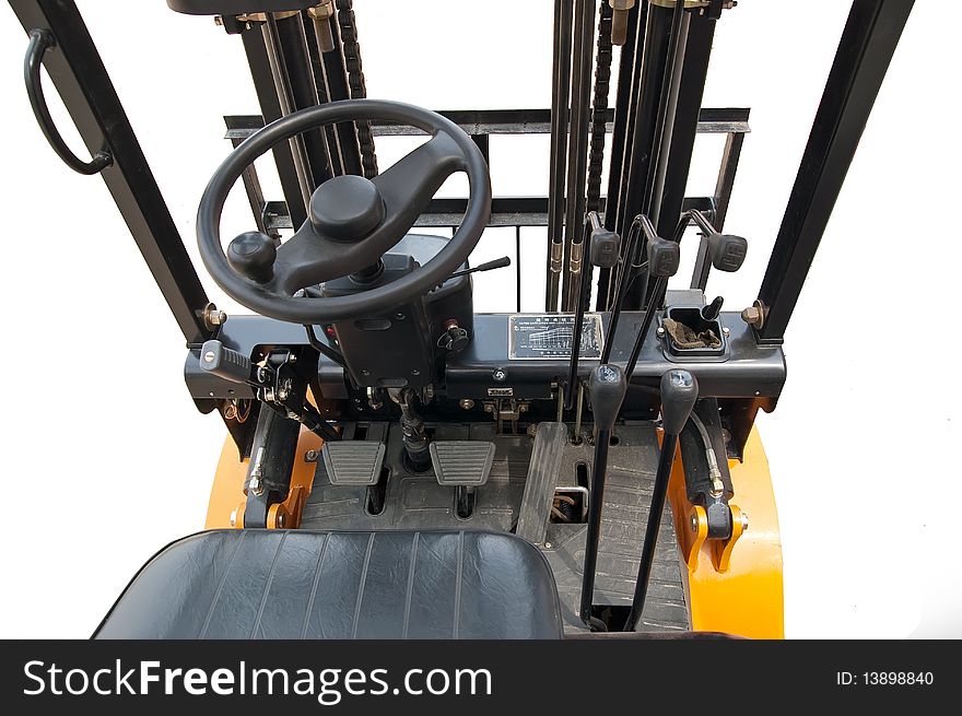 A forklift truck cab isolated on white background