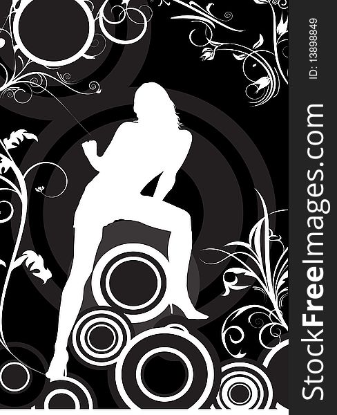 Vector illustration beautiful woman,flowers and circle