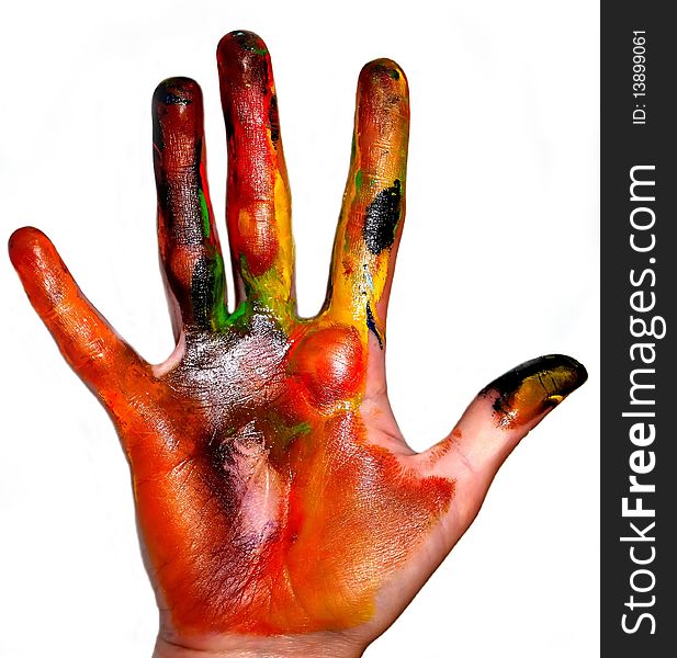 Photo of hands painted in different colors. Photo of hands painted in different colors