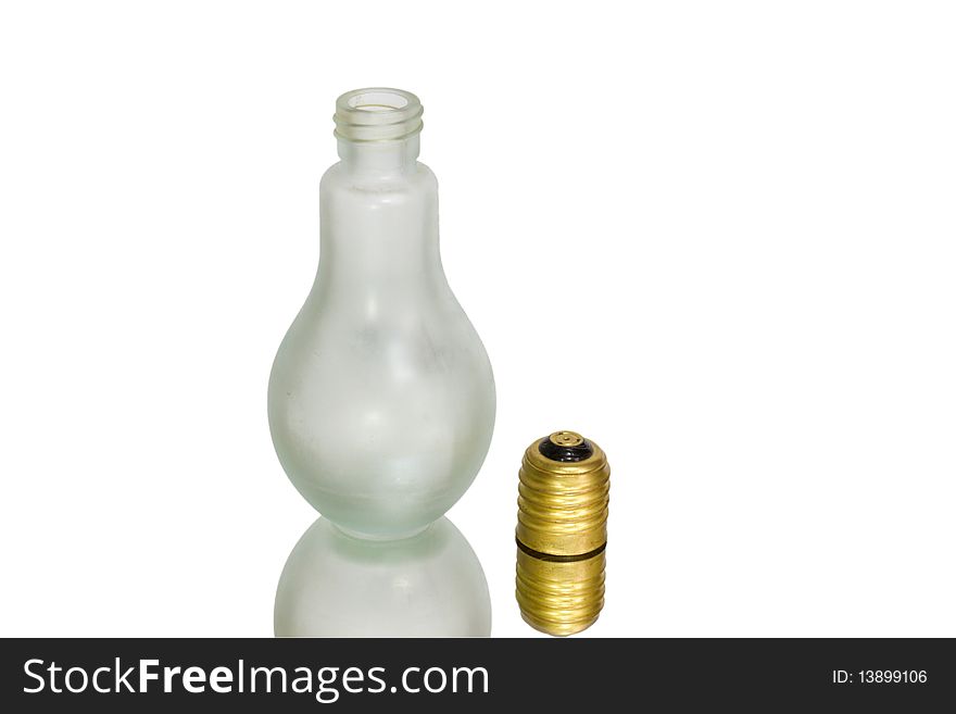 Bottle as lamp on white background