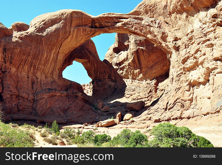 Spectacular view of the very famous double arches at arches national Park, Utah. Spectacular view of the very famous double arches at arches national Park, Utah.