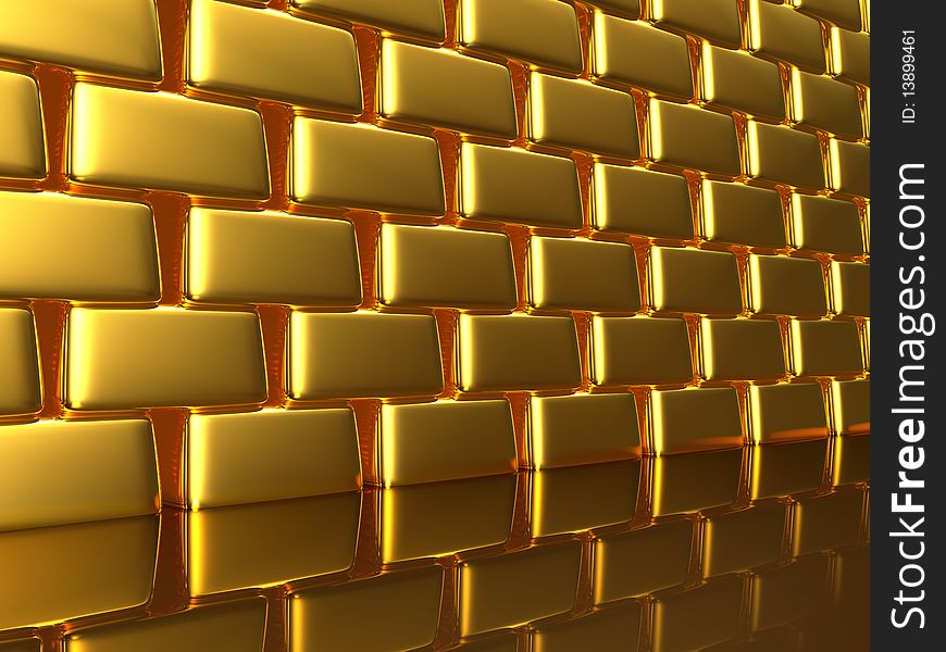 A gold wall is laid out from bullions