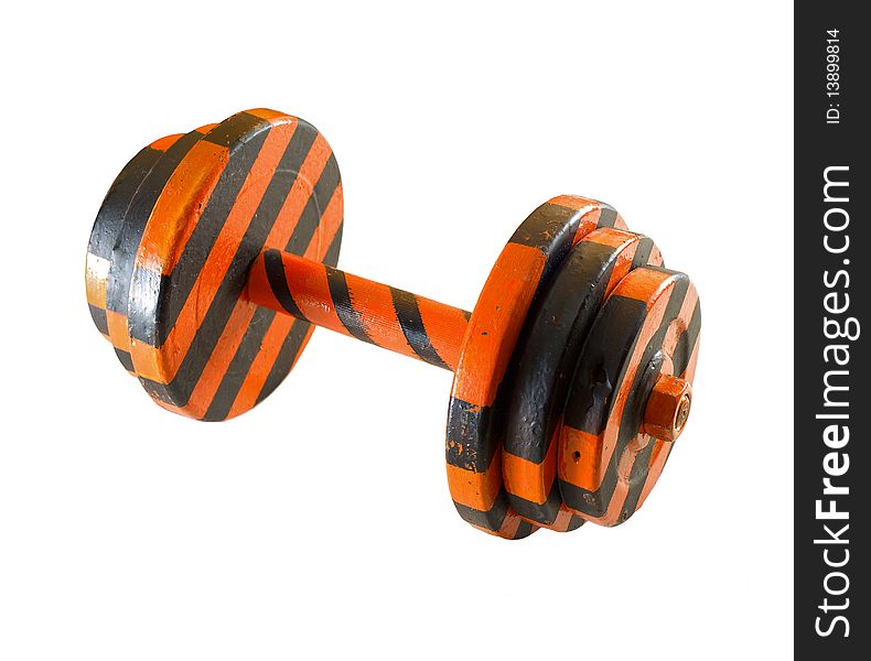 Originally painted orange-black heavy dumbbell. Originally painted orange-black heavy dumbbell