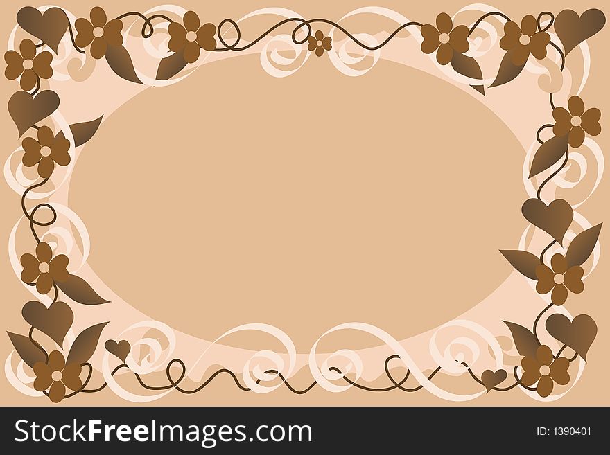 Brown flowers,leaves and vines border over a beige background. Brown flowers,leaves and vines border over a beige background.