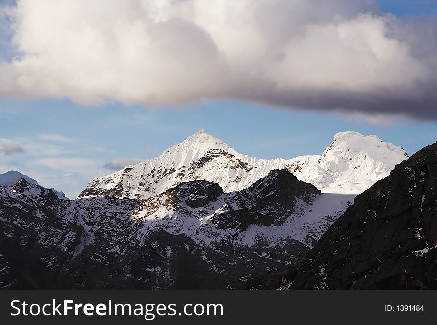 Snowcowered high cordillera mountain in Peru. Snowcowered high cordillera mountain in Peru