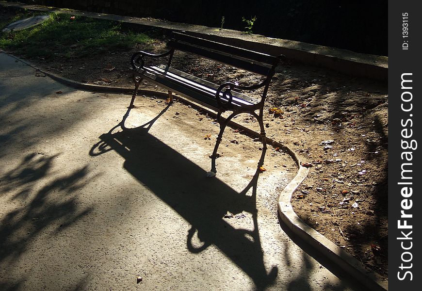 Bench in the park on the late afternoon sun. Bench in the park on the late afternoon sun