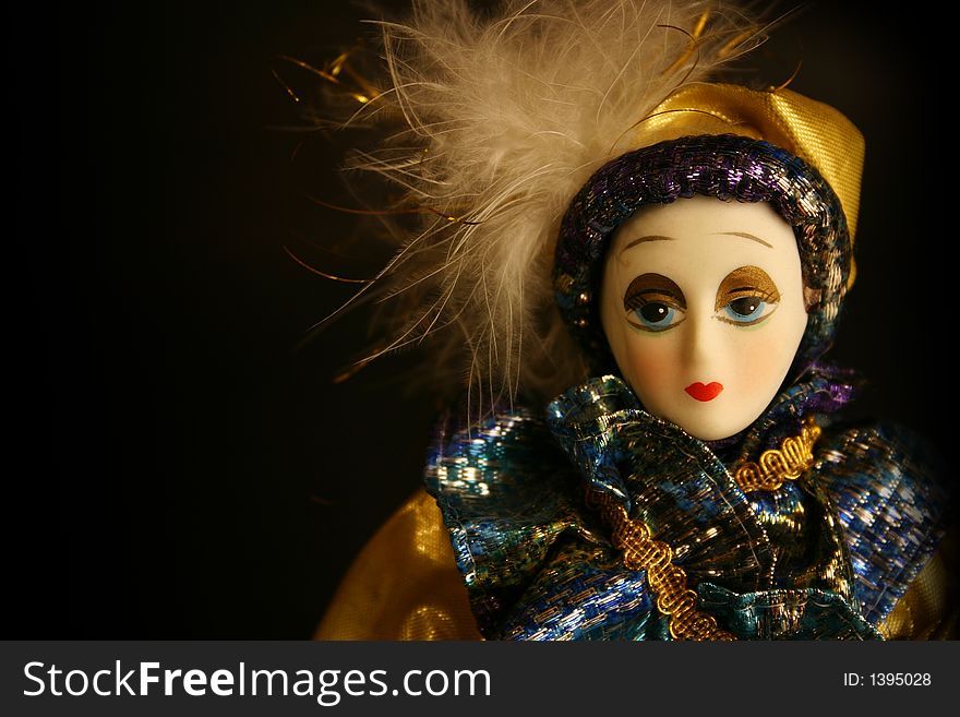 Doll with feather hat and room for copy. Doll with feather hat and room for copy